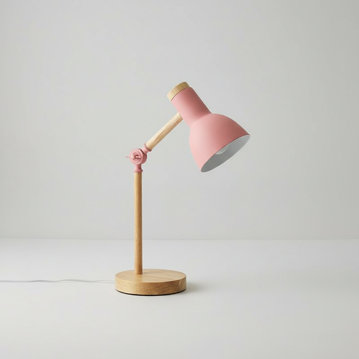 Functional Scandinavian wood & metal desk lamp. Brighten your home office with this modern adjustable light.