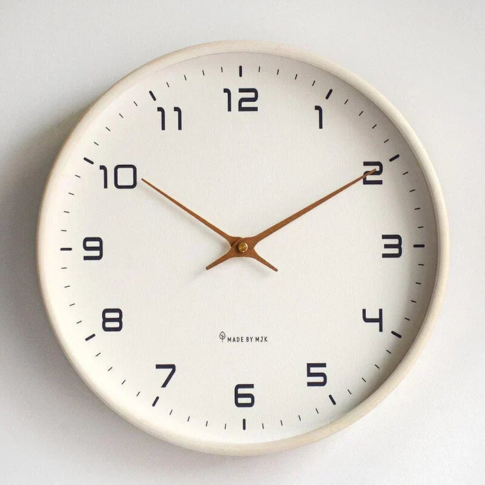 Timeless cream wooden wall clock, silent & modern design. Perfect minimalist wall decor for any room.