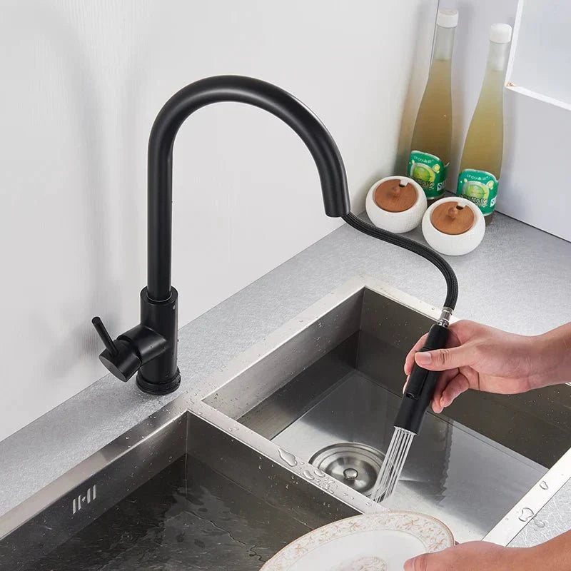 Contemporary smart kitchen faucet, silver finish, featuring an intuitive sensor and flexible pull-out sprayer.