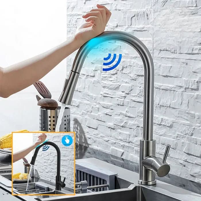 Hands-free kitchen faucet with smart sensor and versatile pull-out sprayer for modern home improvement.