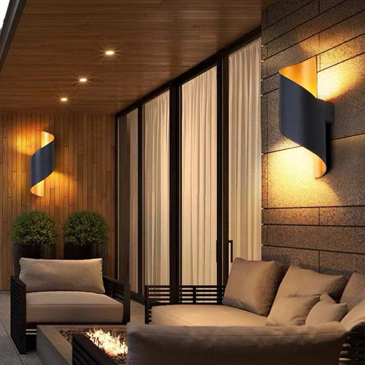 Sleek outdoor accent light, a Modern Spiral LED Wall Light for patio & garden.
