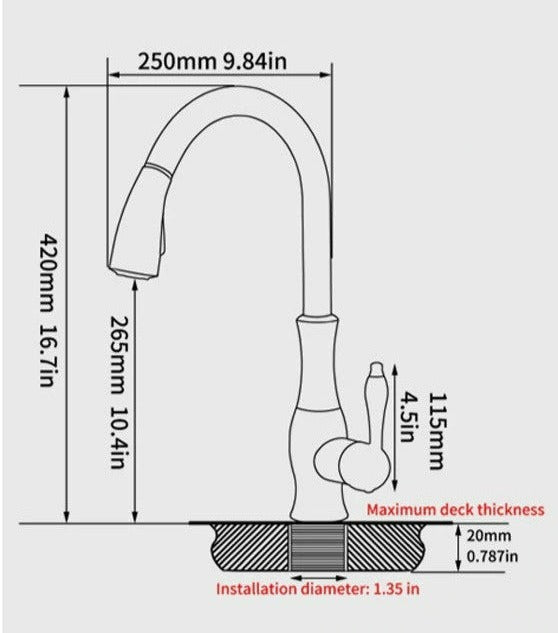 Durable stainless steel pull-out kitchen faucet for modern homes. Retractable tap makes sink cleaning easy.
