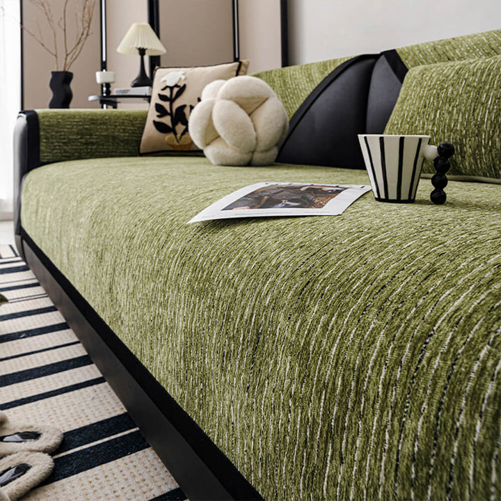 Non-slip backing of a chenille couch cover, ensuring sofa protection and stability