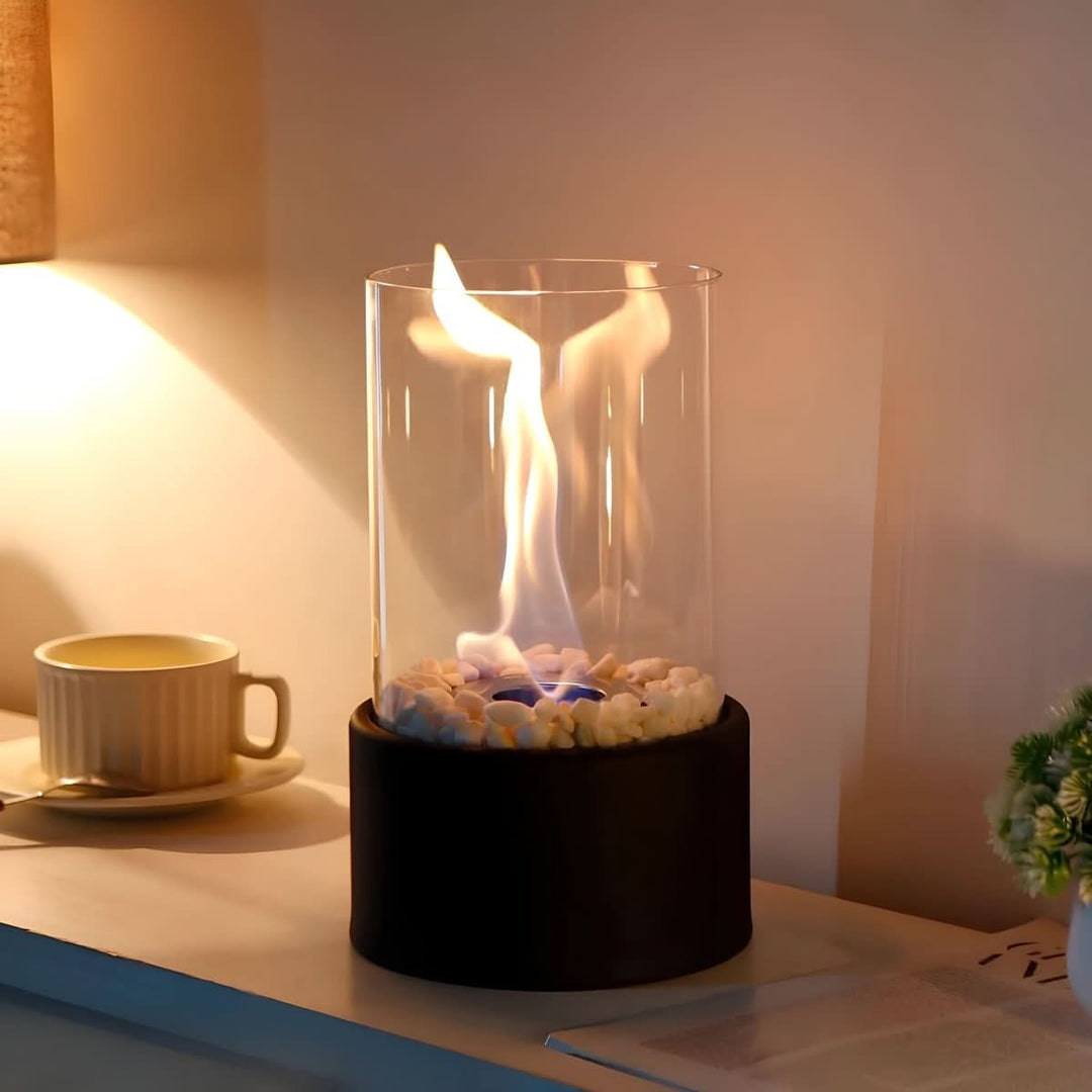 Smoke-free bioethanol tabletop fireplace, perfect for creating cozy ambiance in any modern living space.