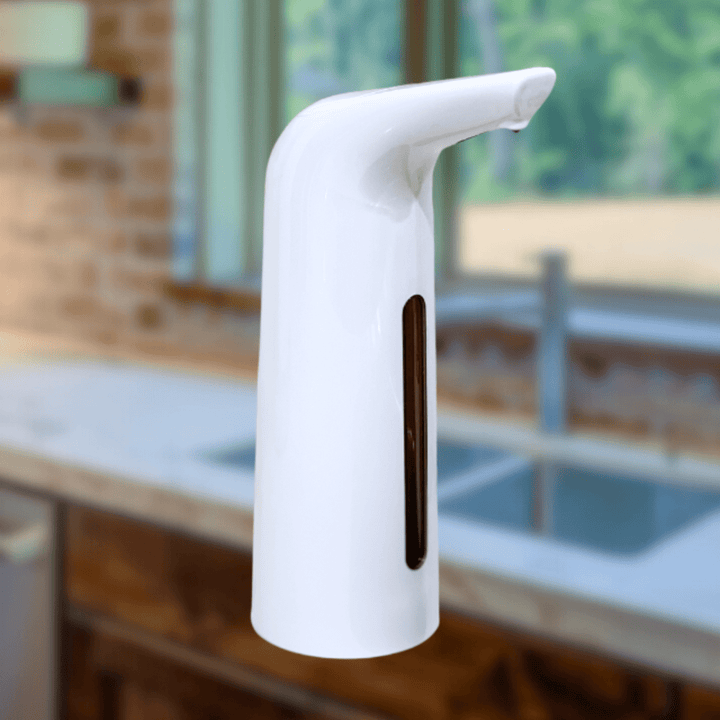 Modern touchless automatic soap dispenser for hygienic hands-free operation in bathroom or kitchen.