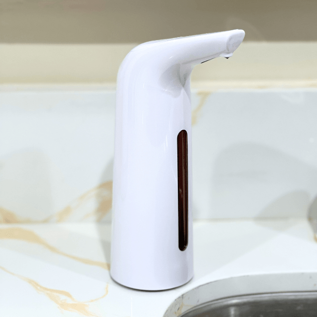 Sleek, modern automatic soap dispenser, perfect for countertop in contemporary bathrooms & kitchens.
