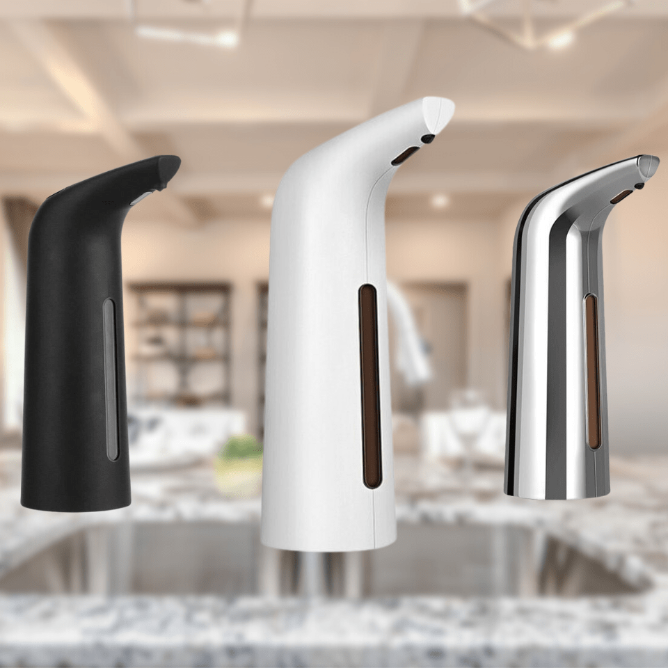 Sensor-activated touchless liquid soap dispenser ensures hygienic hands-free cleaning & germ prevention.