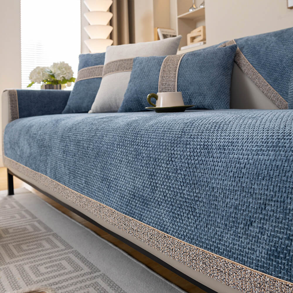 Detail of the anti-slip grip on the reverse side of the modern tweed chenille cover