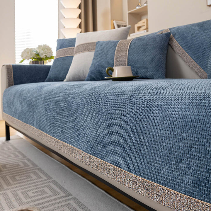 Detail of the anti-slip grip on the reverse side of the modern tweed chenille cover