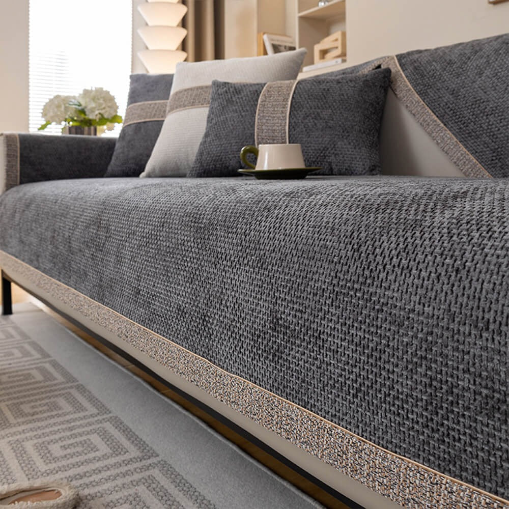 Stylish anti-slip tweed sofa cover protecting furniture, machine washable for easy care