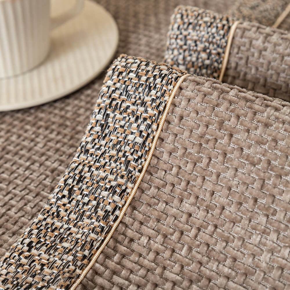 Beige tweed chenille sofa cover, pet-friendly and anti-slip, enhancing living room decor