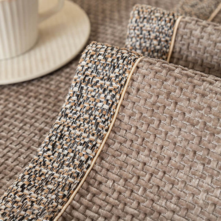 Beige tweed chenille sofa cover, pet-friendly and anti-slip, enhancing living room decor