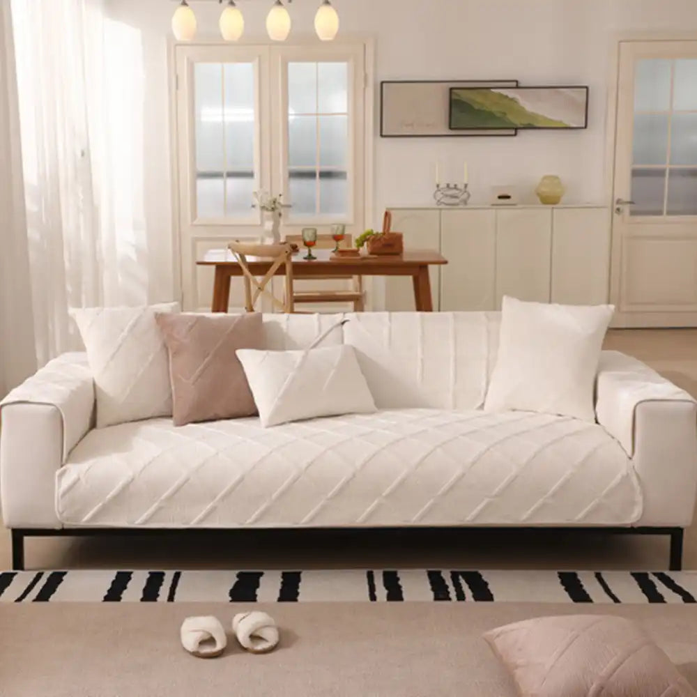 View of a pet friendly couch cover in plush velvet, designed for comfort and ease of maintenance