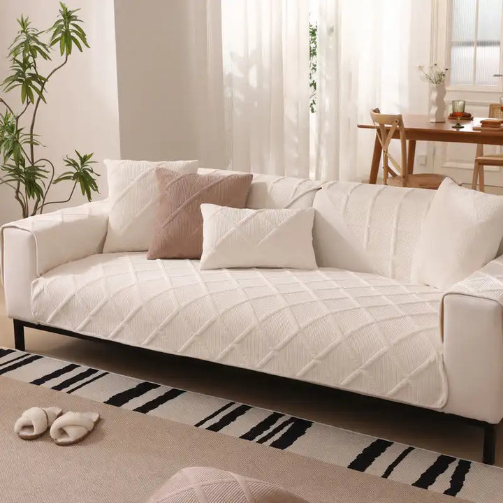Full view of a modern sofa protector couch cover, offering luxurious soft touch and durability