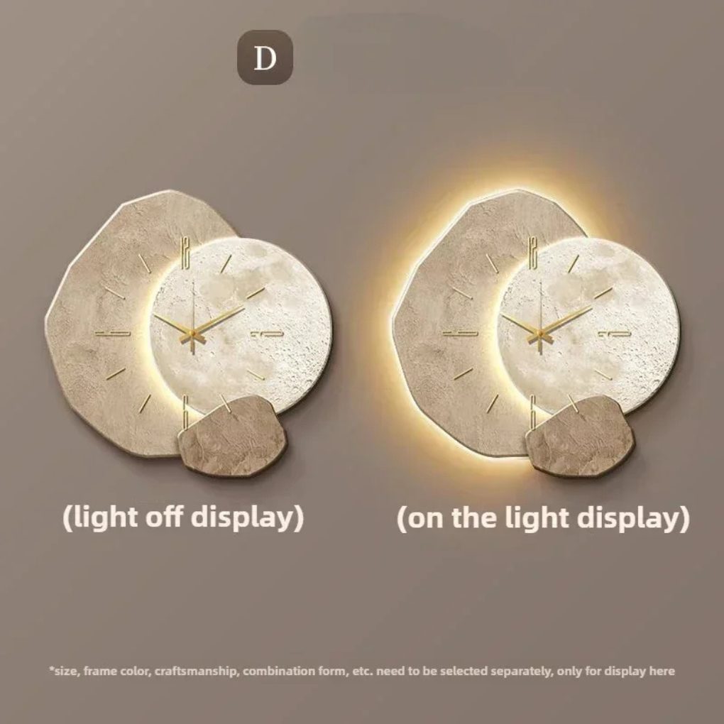 Stylish contemporary wall clock featuring integrated LED light for ambient room lighting.