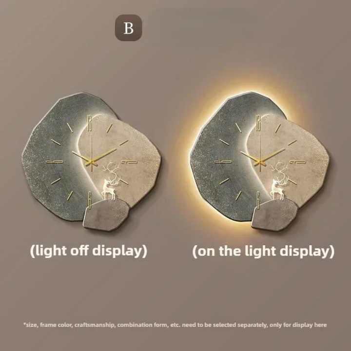 Contemporary LED wall clock, illuminated with accent lighting, perfect for modern home decor.