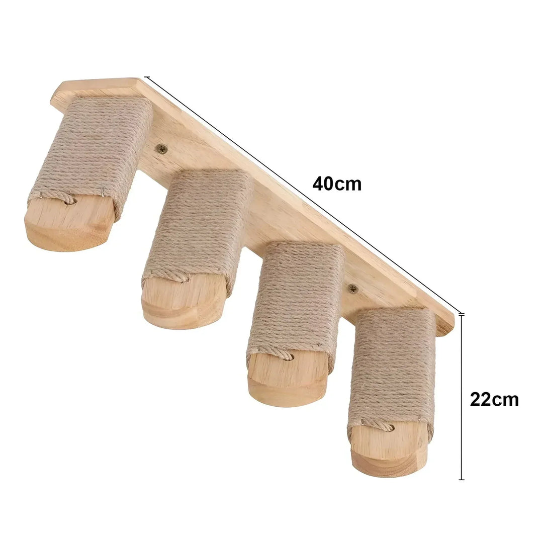 Space-saving wall-mounted cat activity center, ideal for cats to climb, scratch, and observe from above.