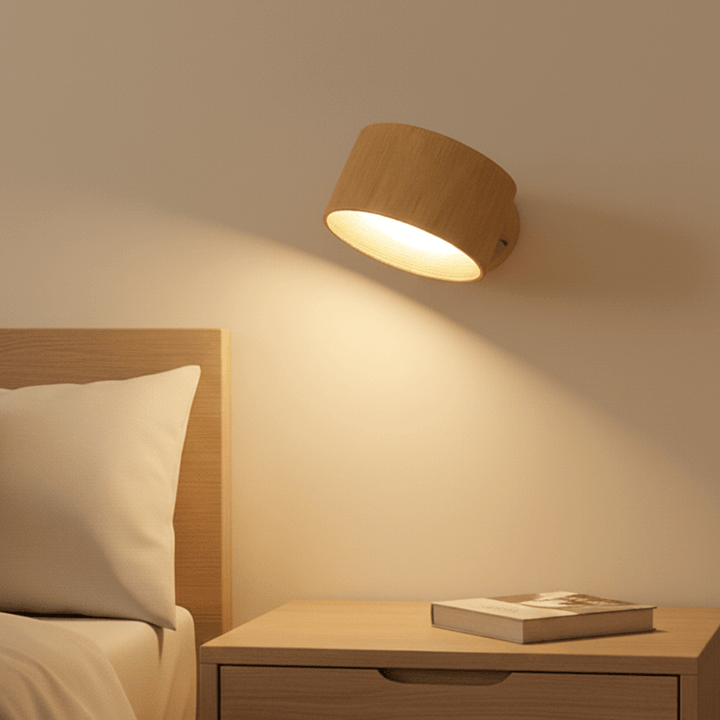 Modern wireless LED wall lamp with remote control. Rechargeable & drill-free for stylish Scandinavian interior decor.
