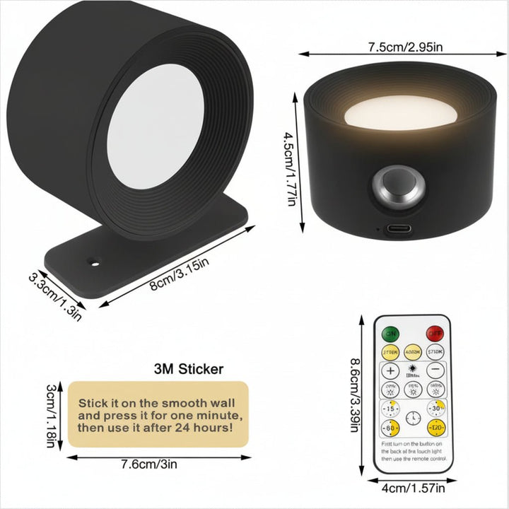 Adjustable wireless LED wall lamp with remote control, enhancing any modern decor with warm, ambient lighting.
