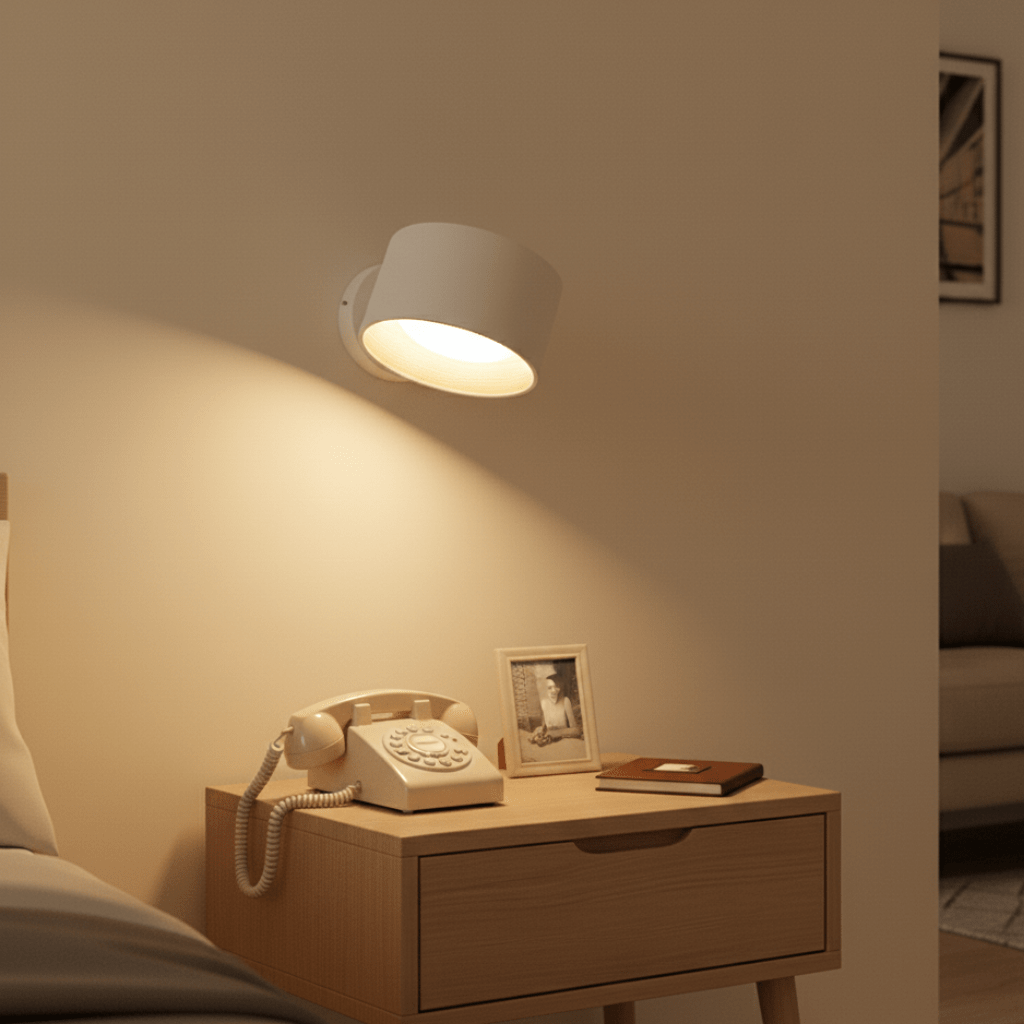 Rechargeable wireless wall lamp with remote control, ideal for modern decor and drill-free interior LED lighting.