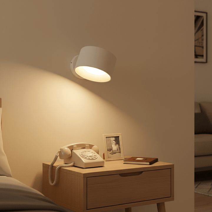 Rechargeable wireless wall lamp with remote control, ideal for modern decor and drill-free interior LED lighting.