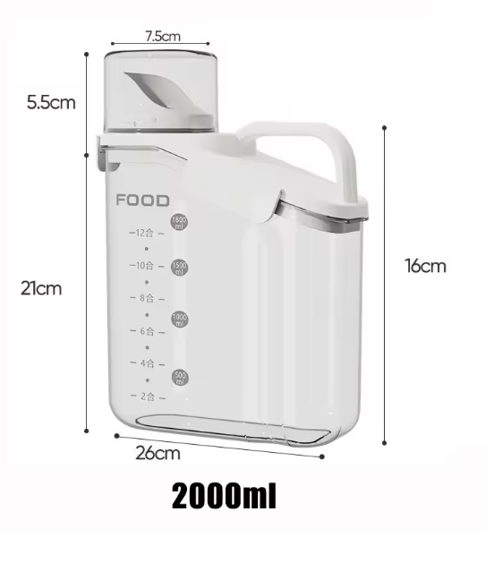 Unisex pet food dispenser & storage bin with clear measuring cup for precise feeding