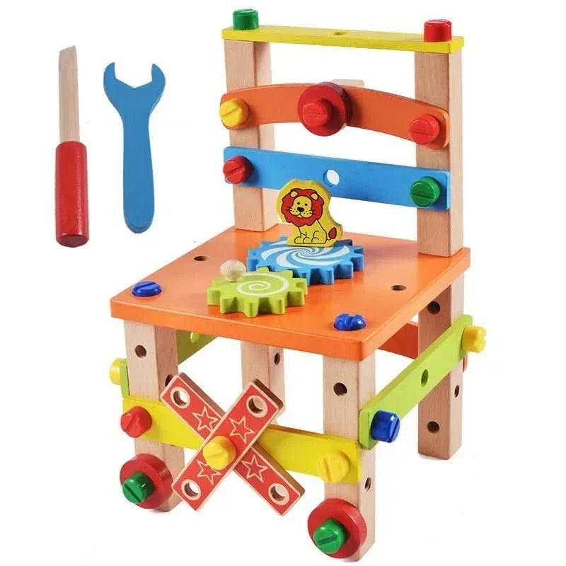 Montessori wooden toolkit for kids, encouraging hands-on learning, independent play, and skill-building.