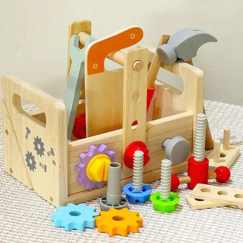 Educational wooden tool set, perfect for toddlers & preschoolers to learn practical skills through play.
