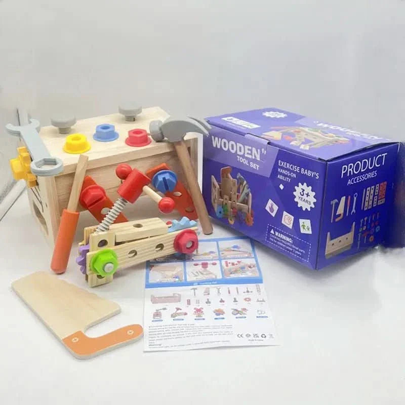 Preschool wooden tool kit, fostering imaginative play and early STEM learning for kids.