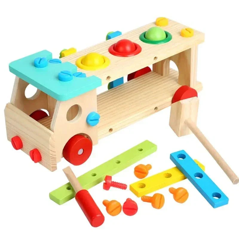 Creative learning wooden tool set, a fun and engaging Montessori toy for boys and girls to explore construction.
