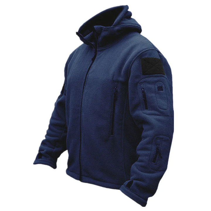 Adventure-ready men's tactical hooded jacket, military style, built for rugged outdoor exploration and active wear.