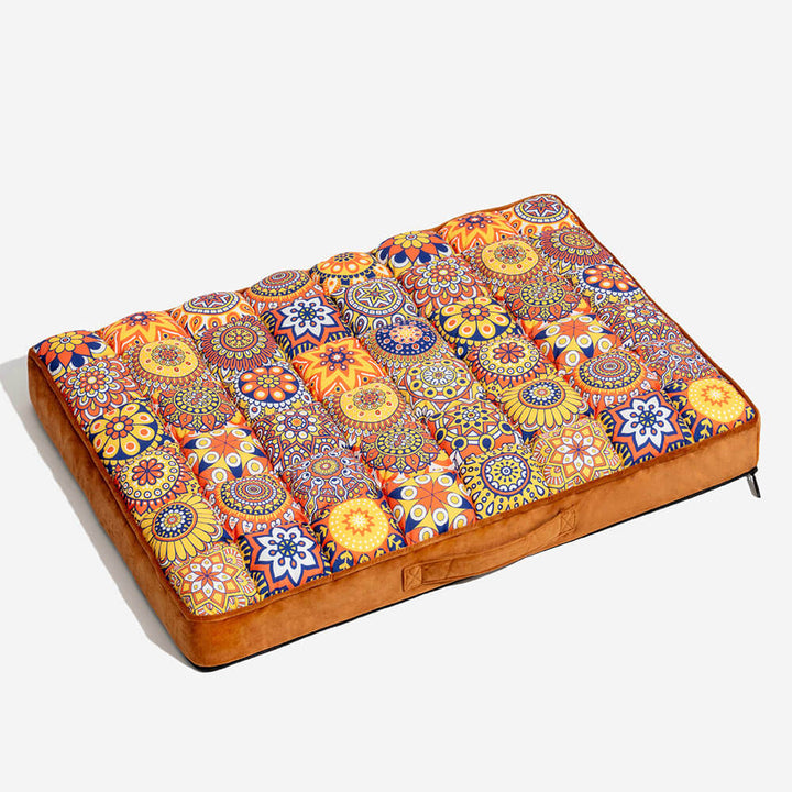 Premium Moroccan orthopedic dog bed, thick memory foam layer for older dogs, washable cover