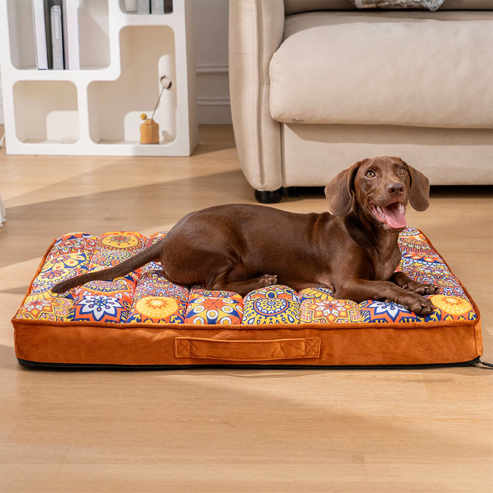 Stylish Moroccan dog bed, thick orthopedic cushion providing superior comfort and support for pets