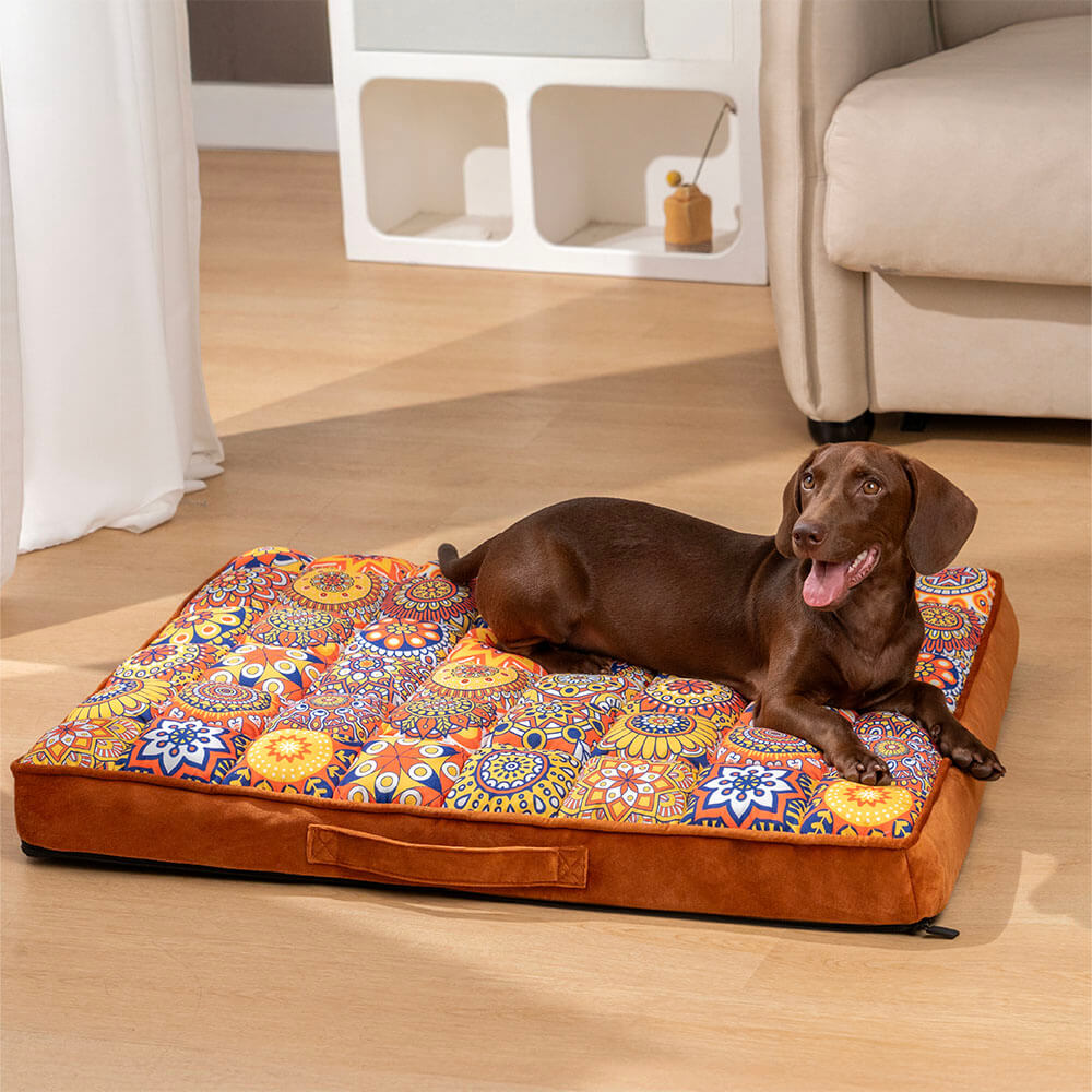 Orthopedic Moroccan dog bed with a thick, supportive, and anti-slip cushion, a must-have pet furniture
