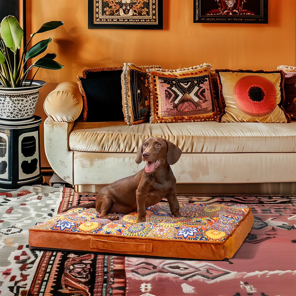 Luxury Moroccan style orthopedic dog bed, thick memory foam for joint support, ideal pet furniture