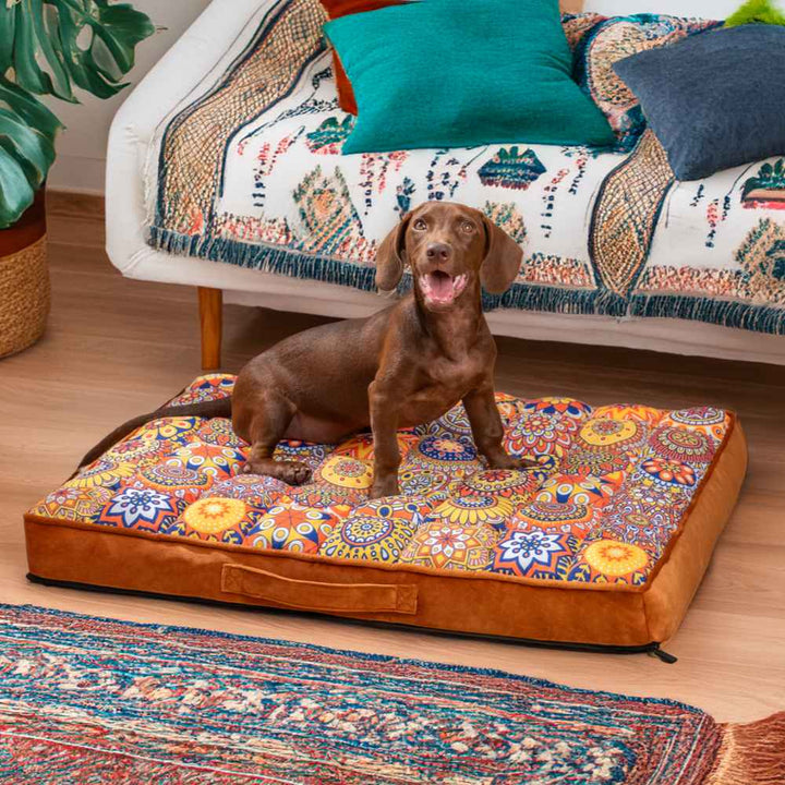 Plush Moroccan dog bed, orthopedic design with a thick, washable cushion for ultimate pet comfort