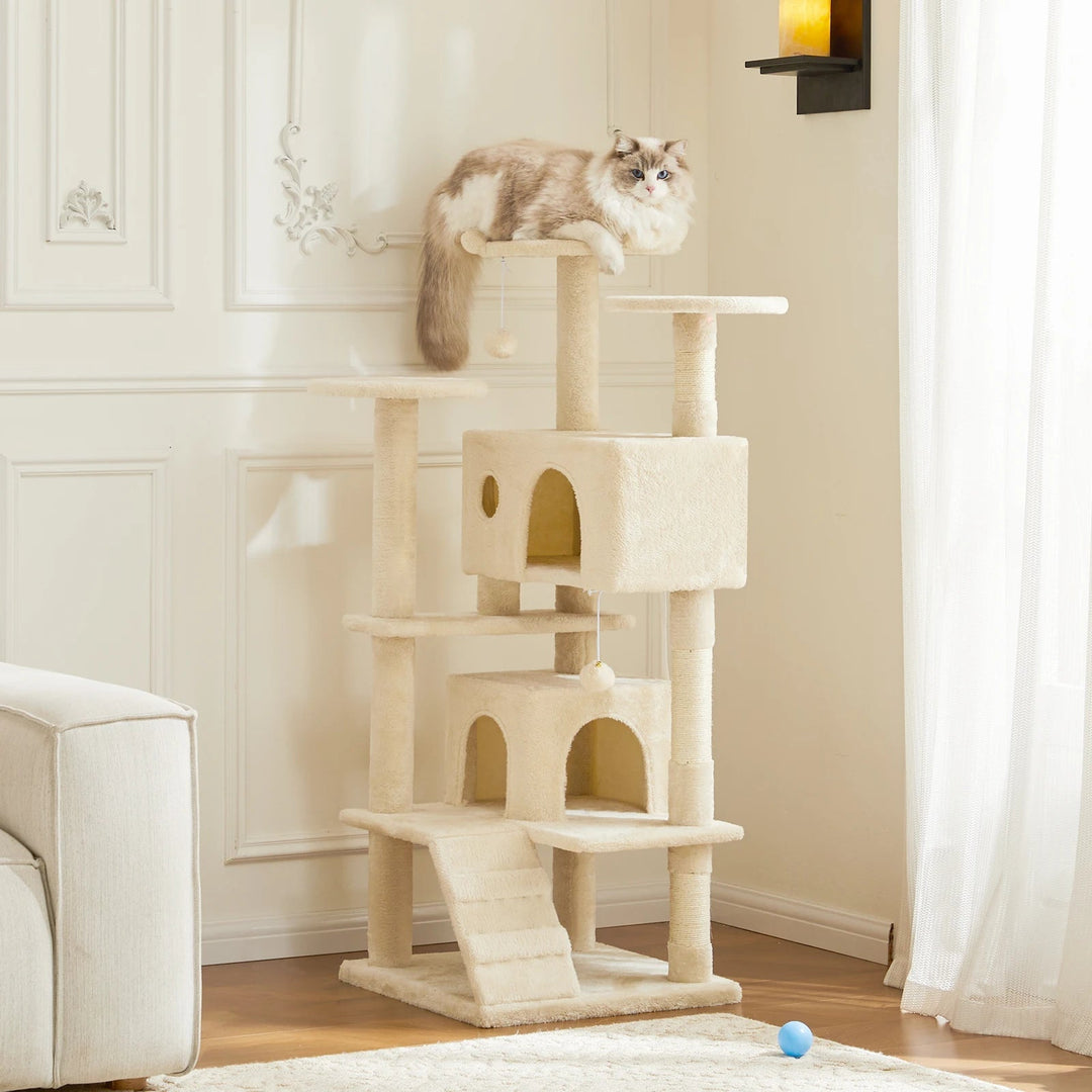 Four-tier cat tower, sisal posts, soft perches for climbing & resting, pet furniture