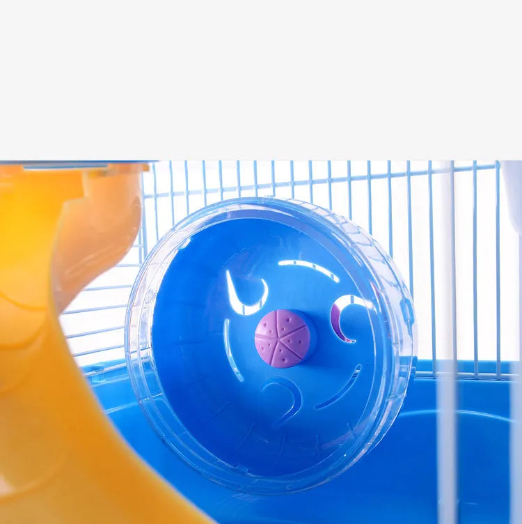 Pet accessories: multi-level rodent cage with shelves, ramp, and drinking bottle