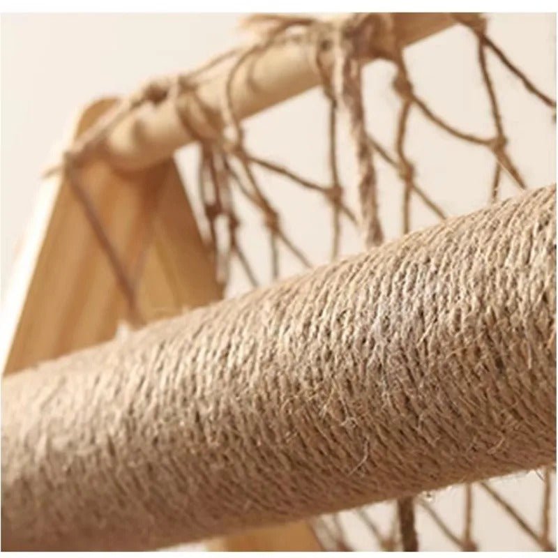 Durable pet accessory: wooden cat tower with sisal post, a multi-level cat playground.