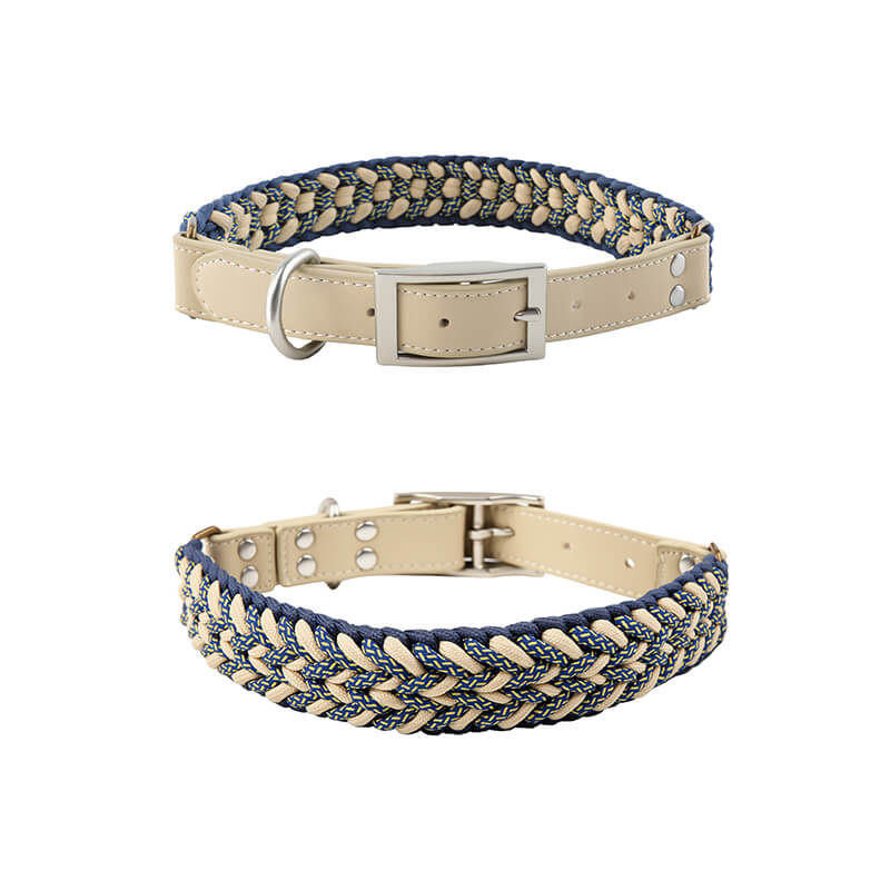 Pet supplies: anti-pull dog collar and leash set crafted from hand-woven leather & hemp for dogs