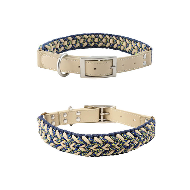 Pet supplies: anti-pull dog collar and leash set crafted from hand-woven leather & hemp for dogs
