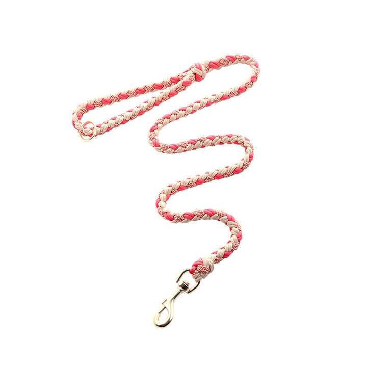 Natural earth tones of hand-woven leather & hemp rope dog collar and leash set, stylish pet accessory