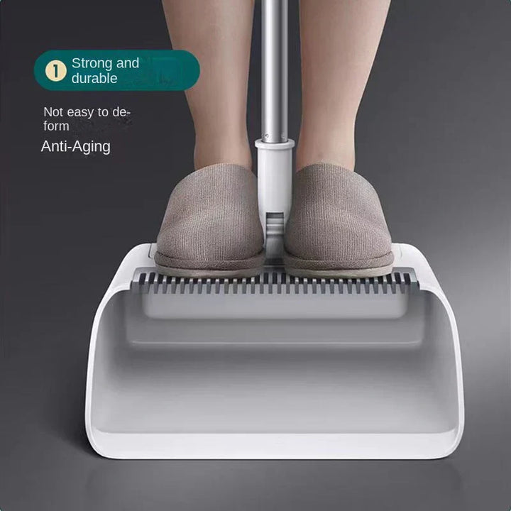 Efficient cleaning tool: a stand-up broom and dustpan with self-cleaning teeth for dust and pet hair.