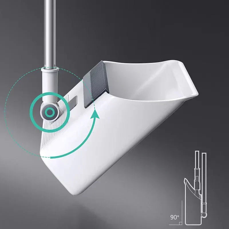 Compact broom and dustpan with flexible rubber lip, ensuring all dirt is swept up effectively.