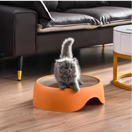 Multifunctional cat bed with integrated scratching surface and plush cushion, perfect pet furniture for feline friends