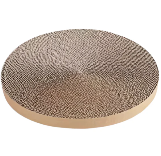 Side profile of the cat bed, illustrating its dual-function design with a sturdy scratcher and a plush lounge