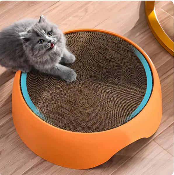 Compact cat lounge with a durable scratching pad and a comfortable, elevated sleeping area for small cats