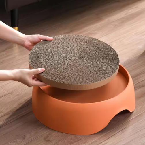 Ergonomic cat bed and scratcher combo, providing a safe and engaging space for cats to relax and maintain claws