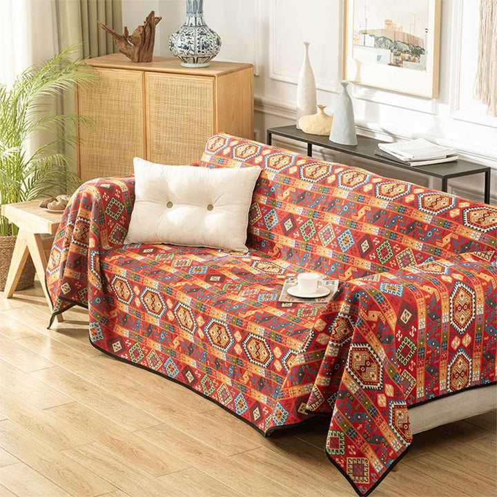 Multifunctional jacquard throw blanket couch cover with bohemian design, perfect for living room decor.