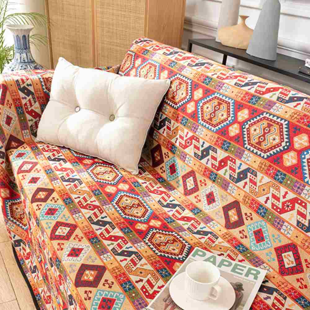Versatile home decor textile: jacquard throw blanket couch cover with a unique patterned design.
